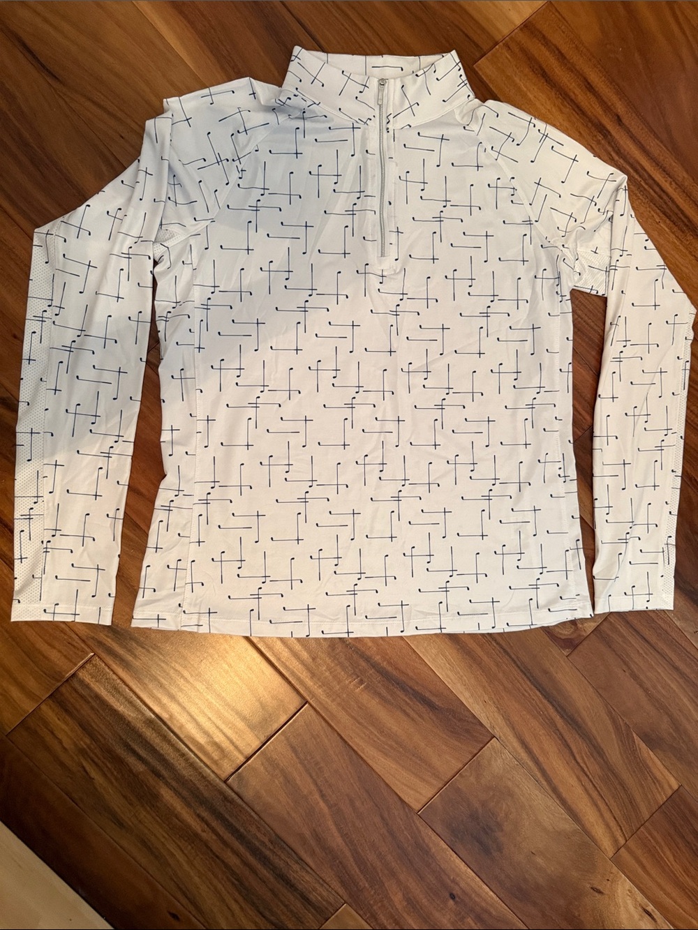 Lady Hagen White Long Sleeve Golf Pullover with Navy Geometric Golf Print